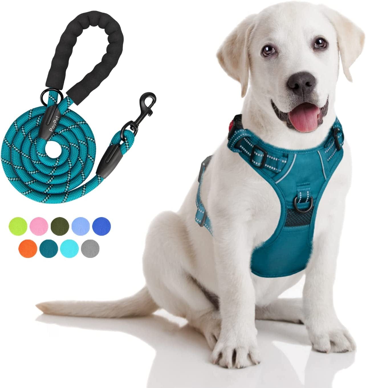 Poypet Dog Harness and Leash Combo, Escape Proof No Pull Vest Harness, with 5 Feet Leash, Reflective Adjustable Soft Padded Pet Harness with Handle for Small to Large Dogs(Pink,M) Animals & Pet Supplies > Pet Supplies > Dog Supplies > Dog Apparel PoyPet Tumalo Teal S 