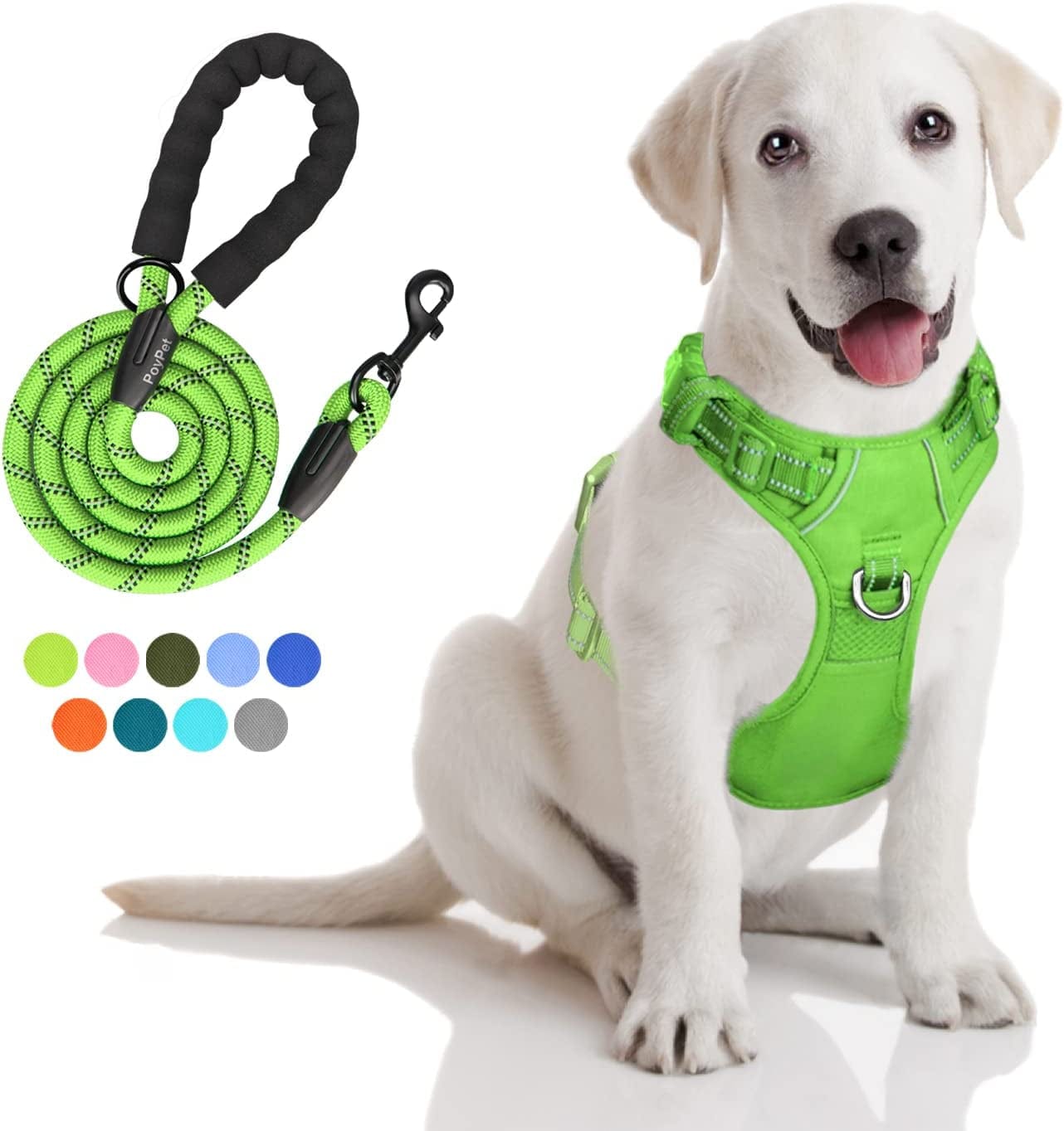 Poypet Dog Harness and Leash Combo, Escape Proof No Pull Vest Harness, with 5 Feet Leash, Reflective Adjustable Soft Padded Pet Harness with Handle for Small to Large Dogs(Pink,M) Animals & Pet Supplies > Pet Supplies > Dog Supplies > Dog Apparel PoyPet Green S 