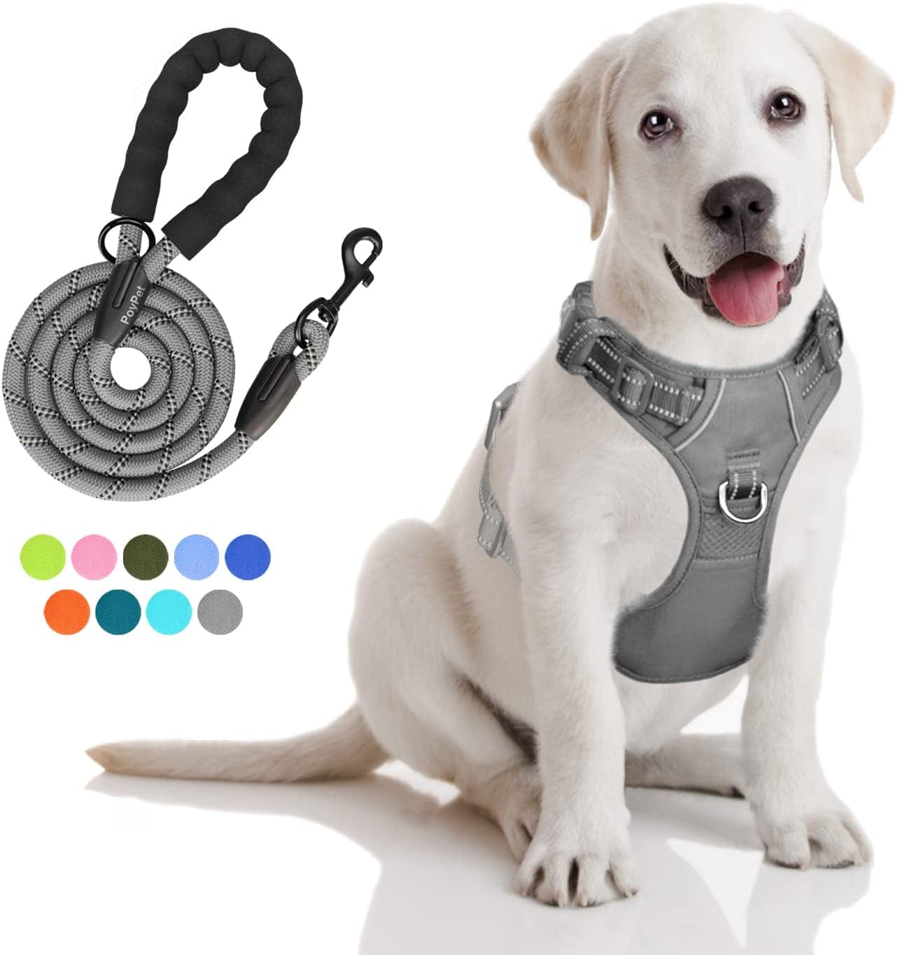 Poypet Dog Harness and Leash Combo, Escape Proof No Pull Vest Harness, with 5 Feet Leash, Reflective Adjustable Soft Padded Pet Harness with Handle for Small to Large Dogs(Pink,M) Animals & Pet Supplies > Pet Supplies > Dog Supplies > Dog Apparel PoyPet Grey S 