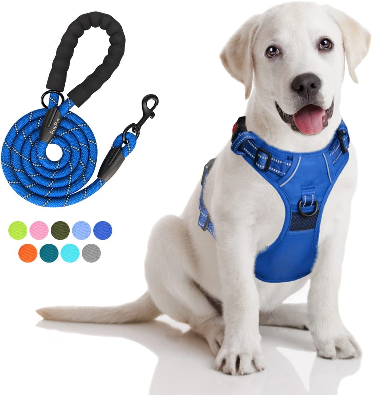 Poypet Dog Harness and Leash Combo, Escape Proof No Pull Vest Harness, with 5 Feet Leash, Reflective Adjustable Soft Padded Pet Harness with Handle for Small to Large Dogs(Pink,M) Animals & Pet Supplies > Pet Supplies > Dog Supplies > Dog Apparel PoyPet Royal Blue Medium 