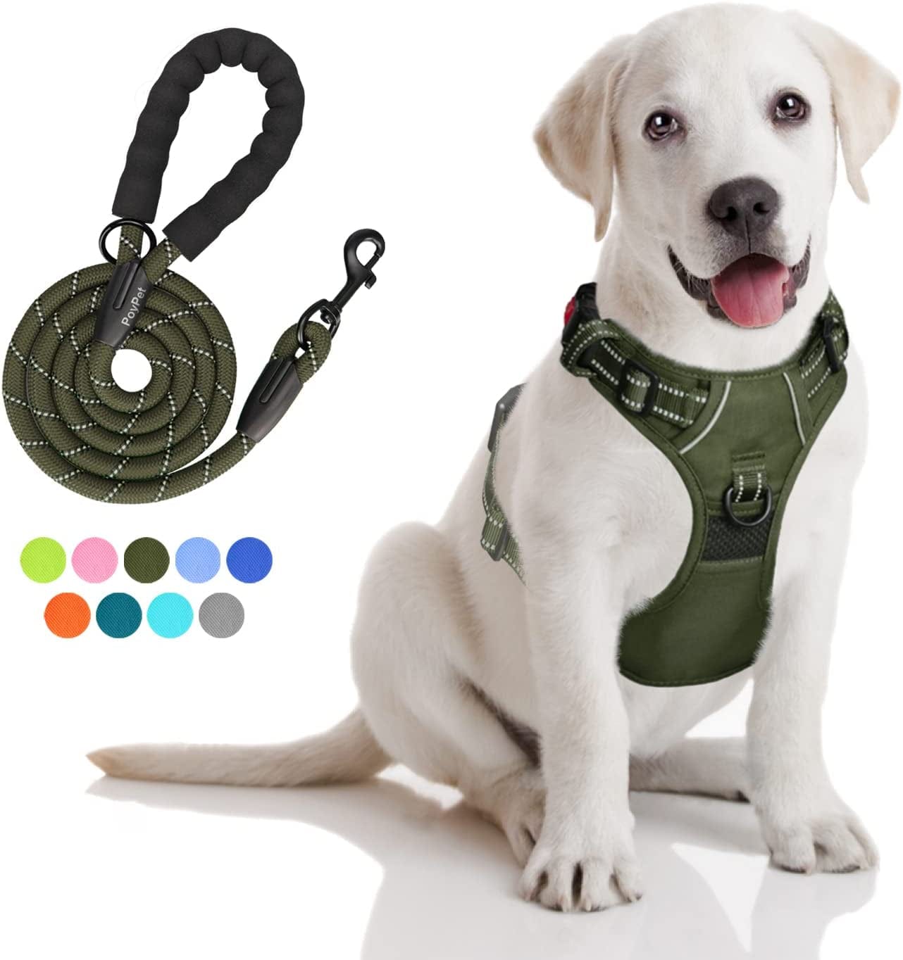 Poypet Dog Harness and Leash Combo, Escape Proof No Pull Vest Harness, with 5 Feet Leash, Reflective Adjustable Soft Padded Pet Harness with Handle for Small to Large Dogs(Pink,M) Animals & Pet Supplies > Pet Supplies > Dog Supplies > Dog Apparel PoyPet Military Green S 