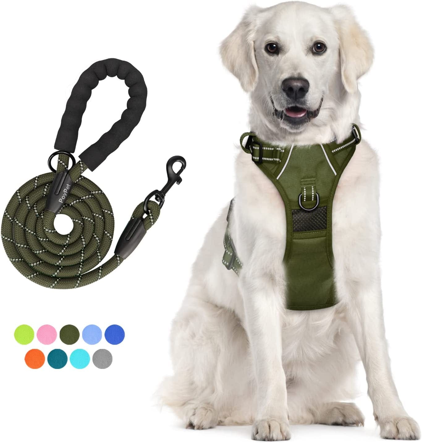 Poypet Dog Harness and Leash Combo, Escape Proof No Pull Vest Harness, with 5 Feet Leash, Reflective Adjustable Soft Padded Pet Harness with Handle for Small to Large Dogs(Pink,M) Animals & Pet Supplies > Pet Supplies > Dog Supplies > Dog Apparel PoyPet Military Green L 