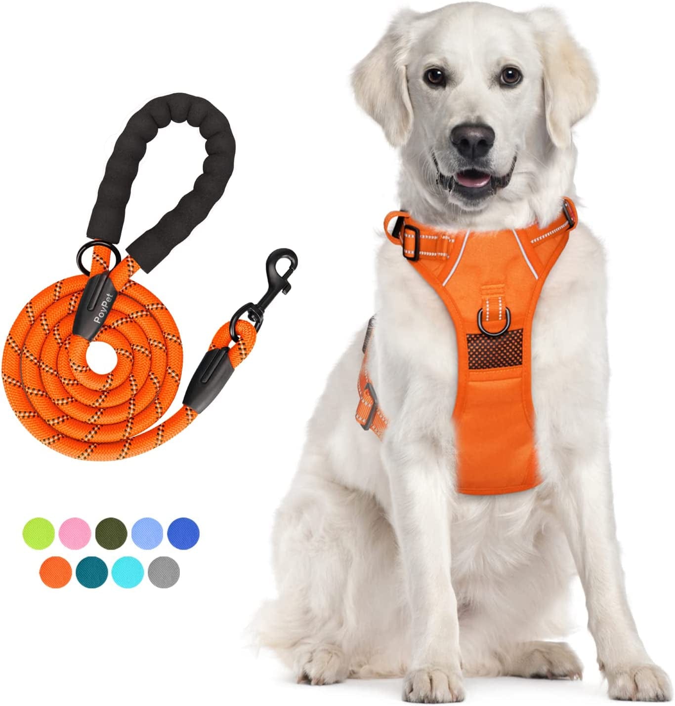 Poypet Dog Harness and Leash Combo, Escape Proof No Pull Vest Harness, with 5 Feet Leash, Reflective Adjustable Soft Padded Pet Harness with Handle for Small to Large Dogs(Pink,M) Animals & Pet Supplies > Pet Supplies > Dog Supplies > Dog Apparel PoyPet Orange L 