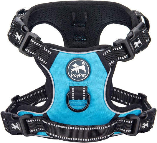 Poypet Dog Harness No Pull, Reflective with Front & Back 2 Leash Hooks and an Easy Control Handle Pet Harness for Puppy Small Dog, Adjustable Soft Padded Vest Harness(Blue,S) Animals & Pet Supplies > Pet Supplies > Dog Supplies > Dog Apparel PoyPet Blue S 