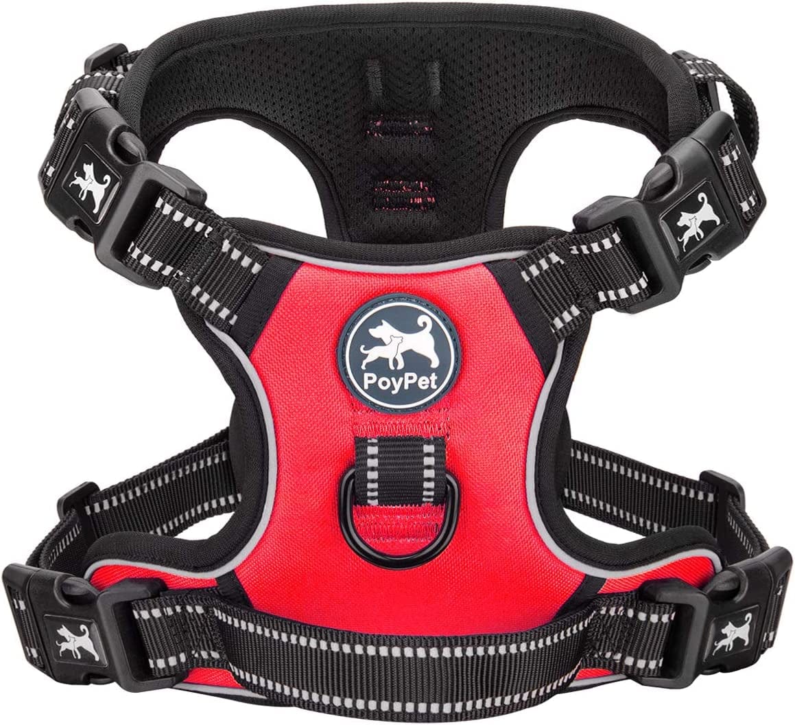 Poypet Dog Harness No Pull, Reflective with Front & Back 2 Leash Hooks and an Easy Control Handle Pet Harness for Puppy Small Dog, Adjustable Soft Padded Vest Harness(Blue,S) Animals & Pet Supplies > Pet Supplies > Dog Supplies > Dog Apparel PoyPet Red S 