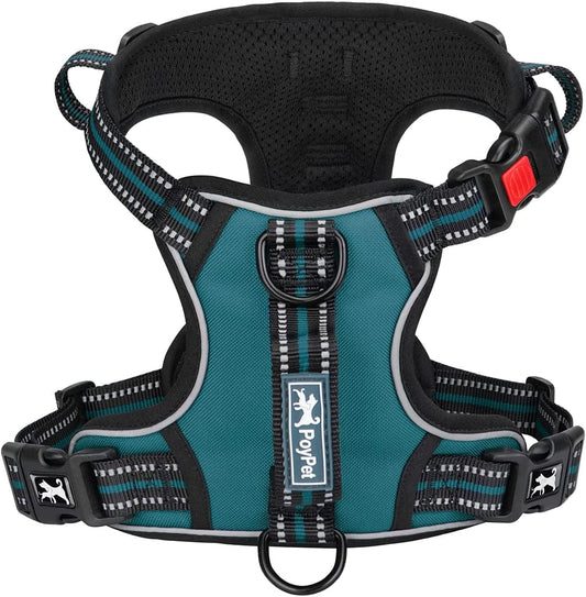 Poypet No Pull Dog Harness, No Choke Front Clip Reflective Dog Vest with Soft Padded Vertical Handle, 3 Leash Attachments for Small Medium Large Dogs (Tumalo Teal,M) Animals & Pet Supplies > Pet Supplies > Dog Supplies > Dog Apparel PoyPet Tumalo Teal XL 