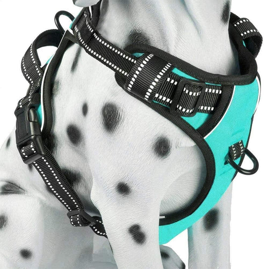 Poypet No Pull Dog Harness, Reflective Comfortable Vest Harness with Front & Back 2 Leash Attachments and Easy Control Handle Adjustable Soft Padded Pet Vest for Small to Large Dogs (Mint Blue,M) Animals & Pet Supplies > Pet Supplies > Dog Supplies > Dog Apparel PoyPet Mint Blue XS 