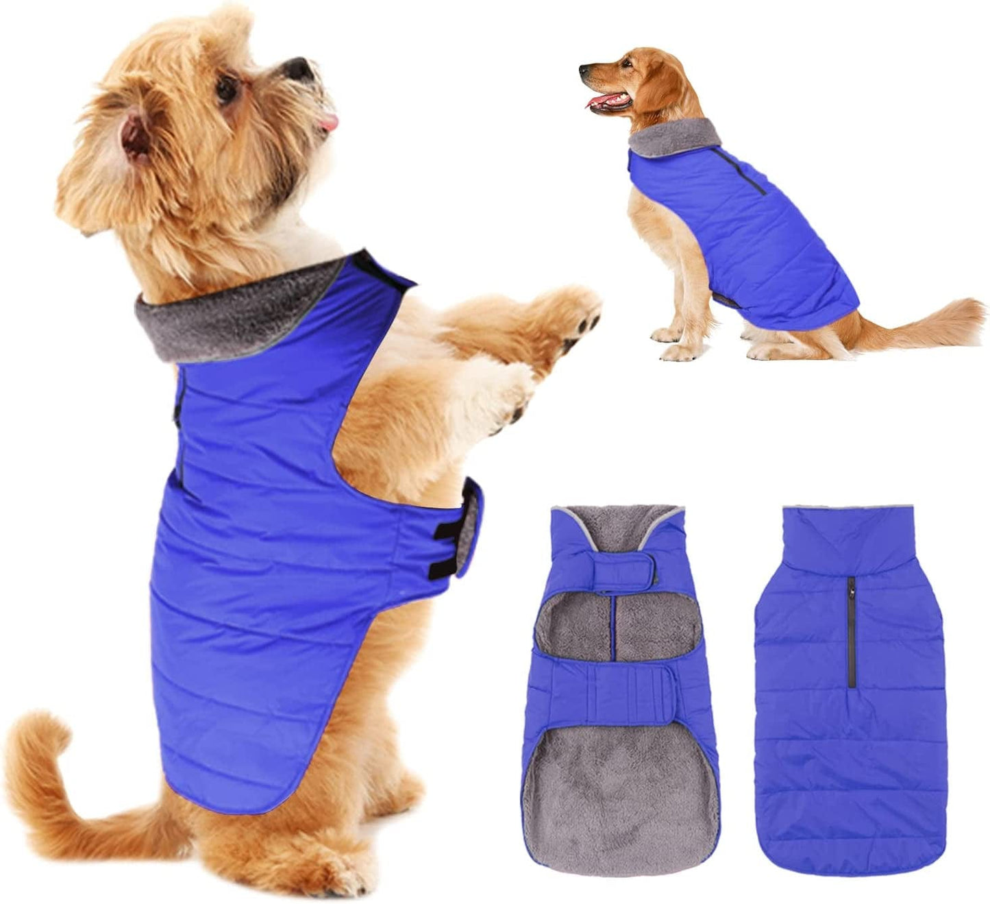 PPET Dog Cold Weather Coats Waterproof Windproof Winter Dog Jacket,Thick Padded Warm Coat Vest Blue Snowsuit Warm Dog Apparel for Small Medium Large Dogs with Furry Collar (Red, Xx-Large) Animals & Pet Supplies > Pet Supplies > Dog Supplies > Dog Apparel PPET Blue XX-Large 