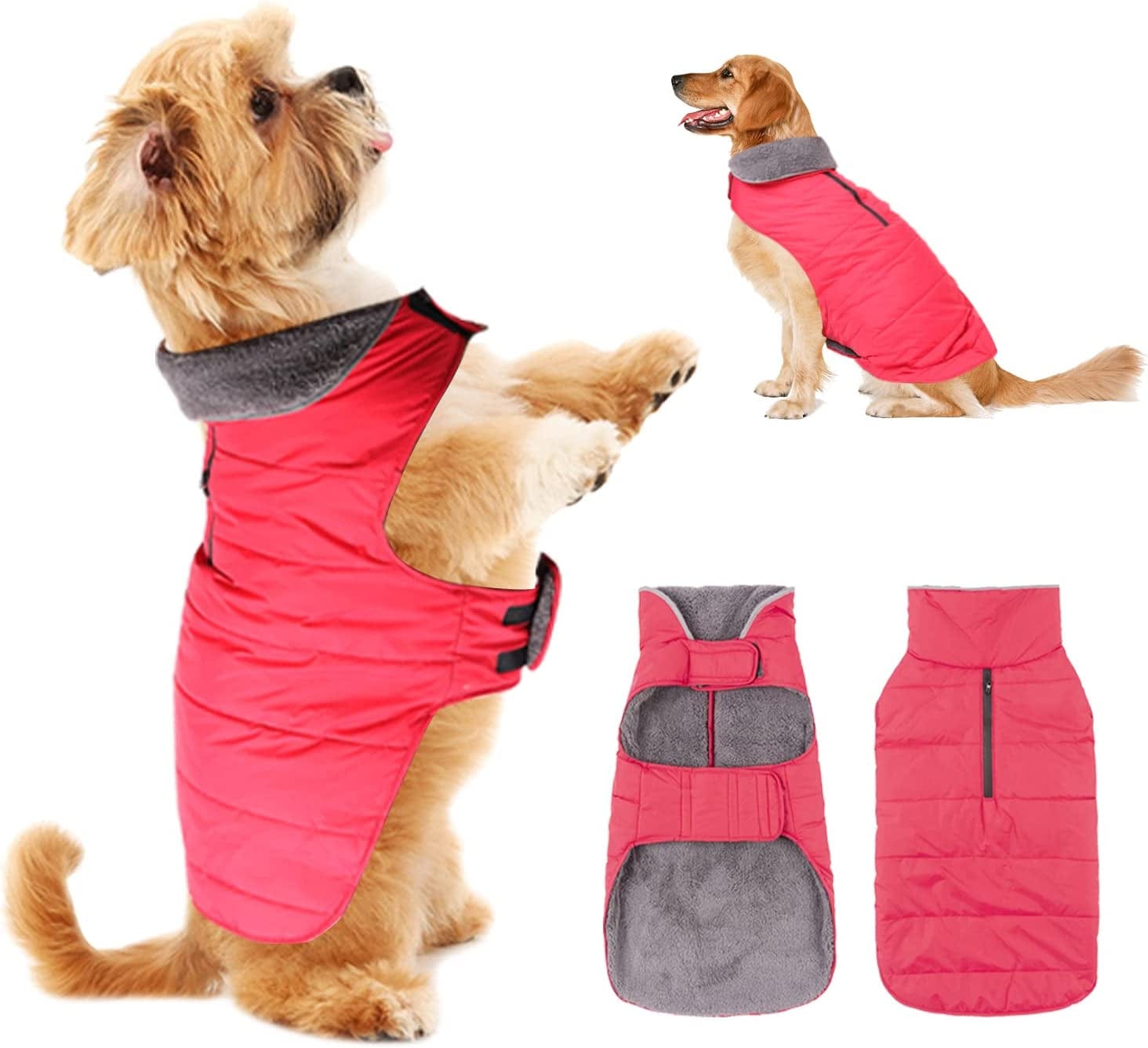 PPET Dog Cold Weather Coats Waterproof Windproof Winter Dog Jacket,Thick Padded Warm Coat Vest Blue Snowsuit Warm Dog Apparel for Small Medium Large Dogs with Furry Collar (Red, Xx-Large) Animals & Pet Supplies > Pet Supplies > Dog Supplies > Dog Apparel PPET Red XX-Large 