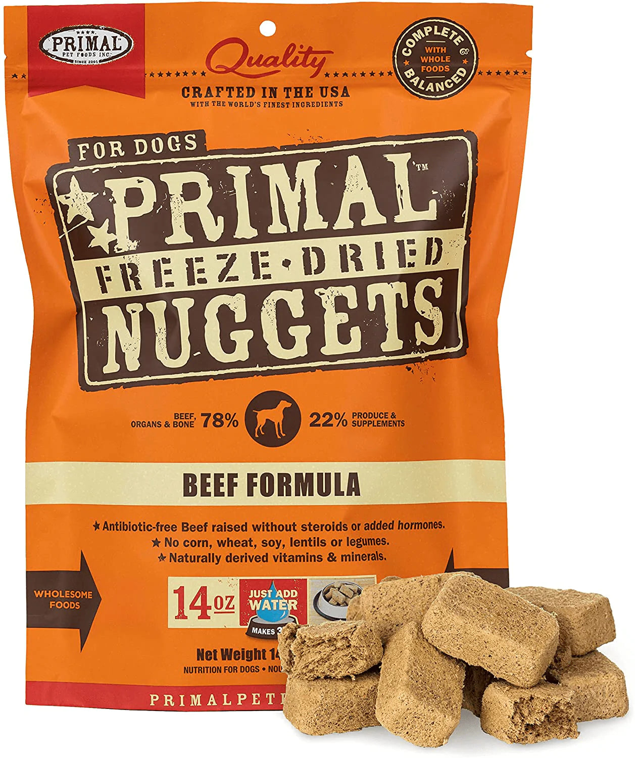 Primal Freeze Dried Dog Food Nuggets, Beef Formula (5.5 & 14 Oz) - Made in USA, Complete Diet Meal or Topper/Mixer Animals & Pet Supplies > Pet Supplies > Small Animal Supplies > Small Animal Treats PRIMAL PET FOODS INC. SINCE 2001 Beef Formula 14 oz 