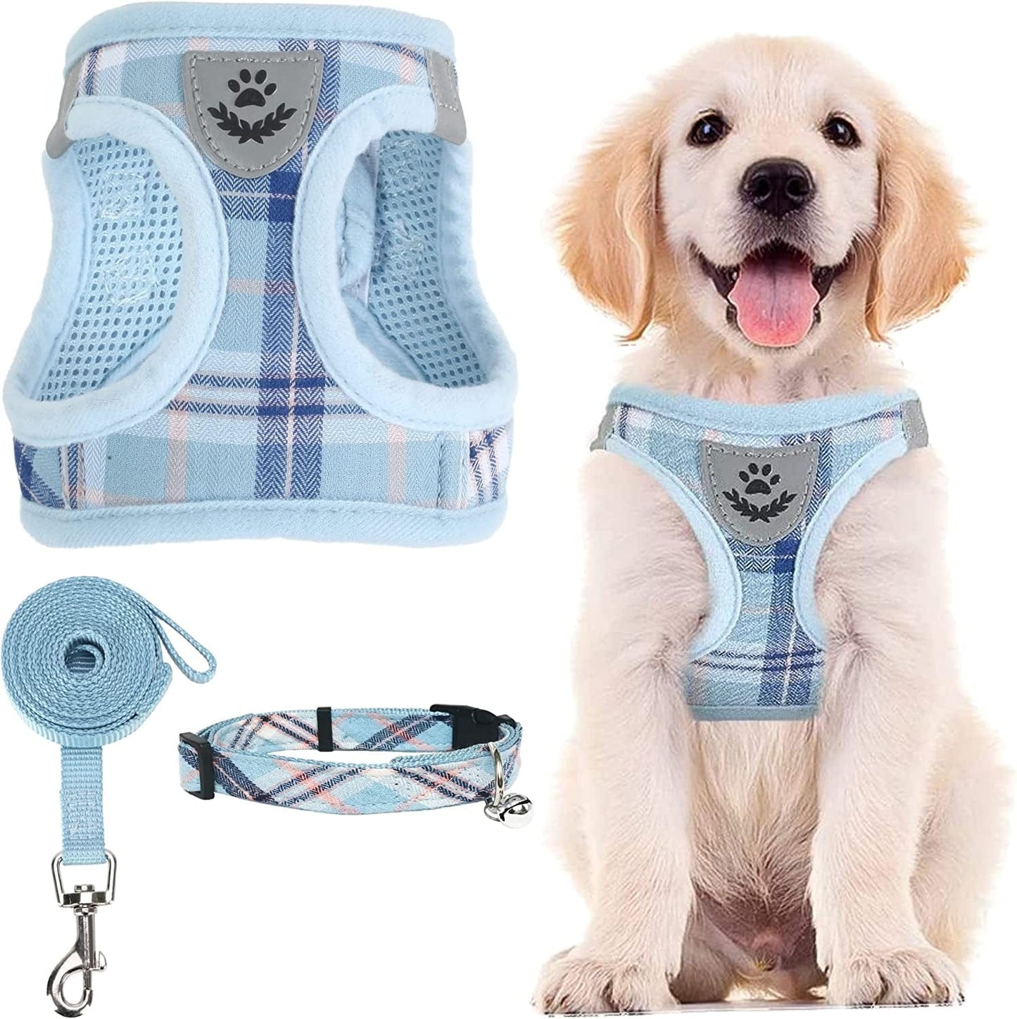 PUPTECK Adjustable Pet Harness Collar and Leash Set Step in for Small Dogs Puppy and Cats Outdoor Training and Running, Soft Mesh Padded Reflective Vest Harness Animals & Pet Supplies > Pet Supplies > Dog Supplies > Dog Apparel PUPTECK Blue L: Chest girth: 18-20in Collar: 13.8-19.7in 