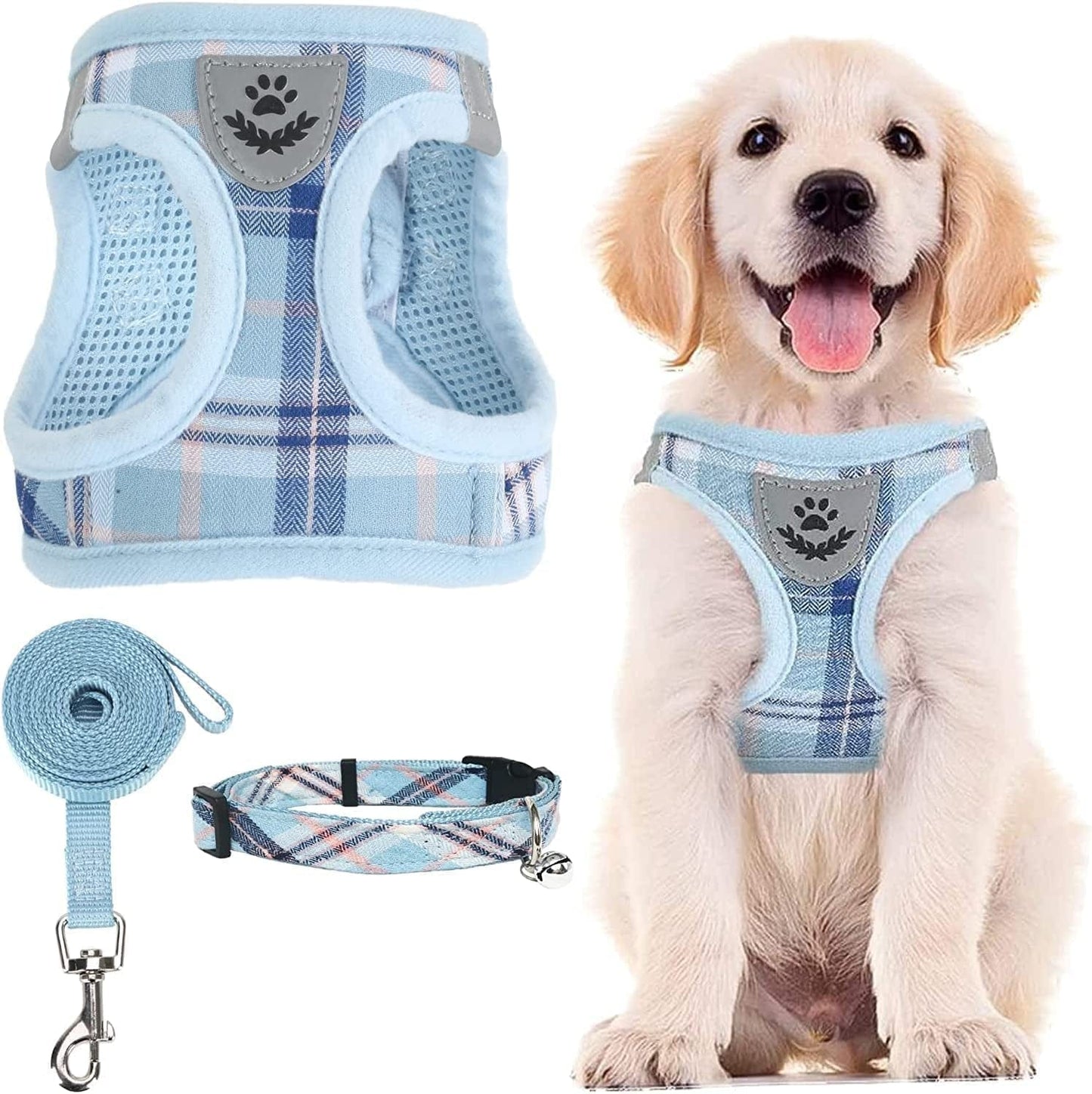 PUPTECK Adjustable Pet Harness Collar and Leash Set Step in for Small Dogs Puppy and Cats Outdoor Training and Running, Soft Mesh Padded Reflective Vest Harness Animals & Pet Supplies > Pet Supplies > Dog Supplies > Dog Apparel PUPTECK Blue XL: Chest girth: 20-22in Collar: 15.7-23.6in 