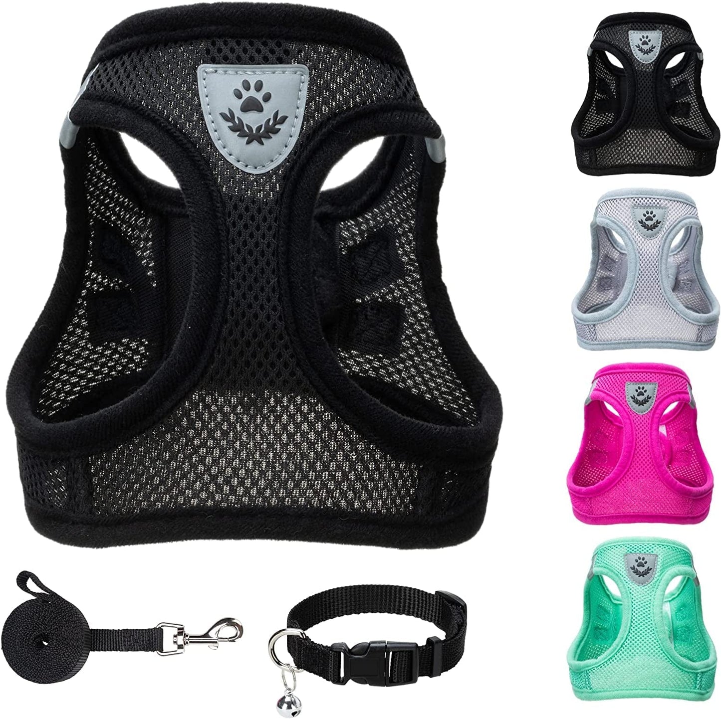 PUPTECK Adjustable Pet Harness Collar and Leash Set Step in for Small Dogs Puppy and Cats Outdoor Training and Running, Soft Mesh Padded Reflective Vest Harness Animals & Pet Supplies > Pet Supplies > Dog Supplies > Dog Apparel PUPTECK Solid Black XS: Chest girth: 13-14.5in Collar: 7.9-11.8in 