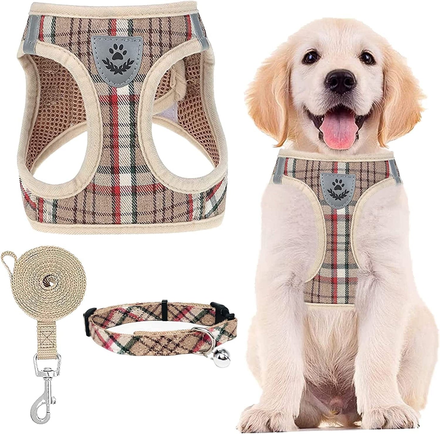 PUPTECK Adjustable Pet Harness Collar and Leash Set Step in for Small Dogs Puppy and Cats Outdoor Training and Running, Soft Mesh Padded Reflective Vest Harness Animals & Pet Supplies > Pet Supplies > Dog Supplies > Dog Apparel PUPTECK Khaki XS: Chest girth: 13-14.5in Collar: 7.9-11.8in 