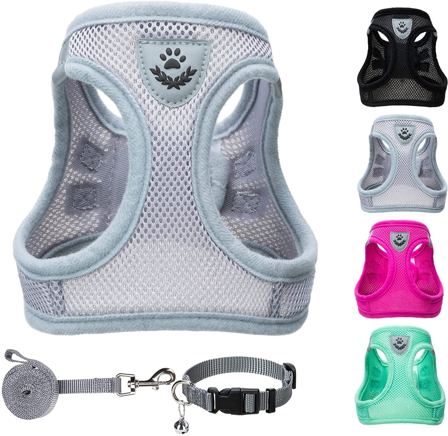 PUPTECK Adjustable Pet Harness Collar and Leash Set Step in for Small Dogs Puppy and Cats Outdoor Training and Running, Soft Mesh Padded Reflective Vest Harness Animals & Pet Supplies > Pet Supplies > Dog Supplies > Dog Apparel PUPTECK Solid Grey S: Chest girth: 14.5-16in Collar: 7.9-11.8in 
