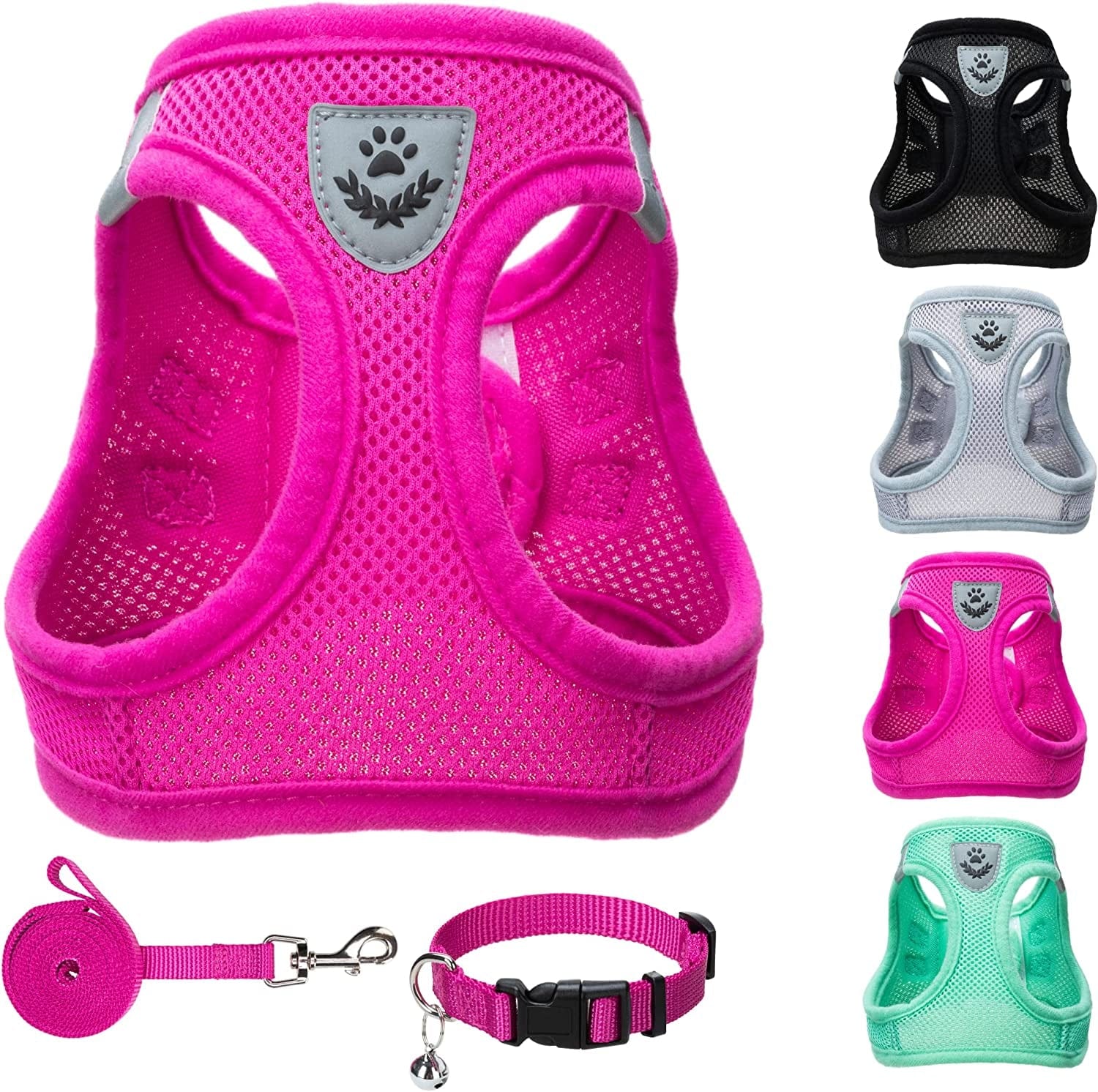 PUPTECK Adjustable Pet Harness Collar and Leash Set Step in for Small Dogs Puppy and Cats Outdoor Training and Running, Soft Mesh Padded Reflective Vest Harness Animals & Pet Supplies > Pet Supplies > Dog Supplies > Dog Apparel PUPTECK Rose XS: Chest girth: 13-14.5in Collar: 7.9-11.8in 
