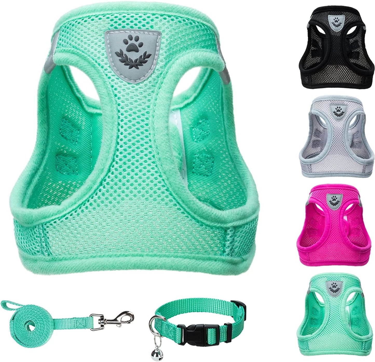 PUPTECK Adjustable Pet Harness Collar and Leash Set Step in for Small Dogs Puppy and Cats Outdoor Training and Running, Soft Mesh Padded Reflective Vest Harness Animals & Pet Supplies > Pet Supplies > Dog Supplies > Dog Apparel PUPTECK Solid Green XS: Chest girth: 13-14.5in Collar: 7.9-11.8in 