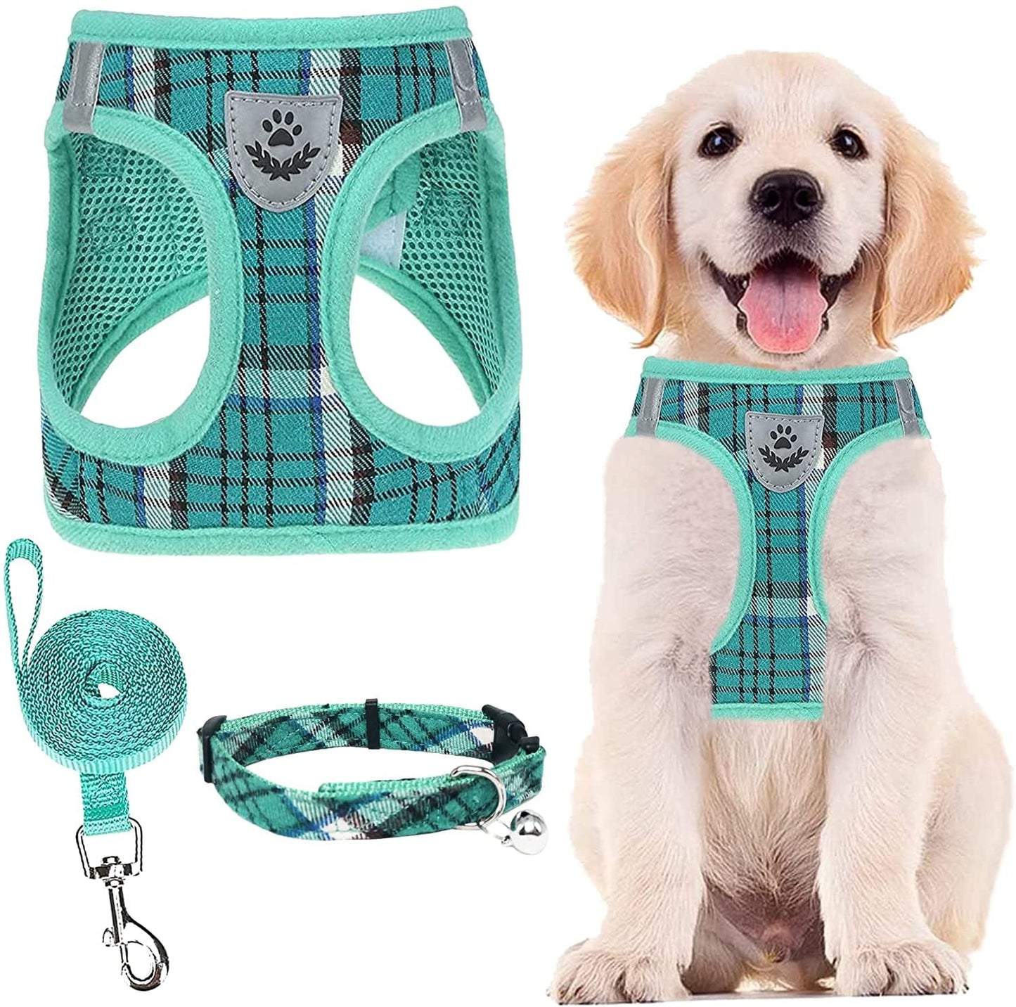 PUPTECK Adjustable Pet Harness Collar and Leash Set Step in for Small Dogs Puppy and Cats Outdoor Training and Running, Soft Mesh Padded Reflective Vest Harness Animals & Pet Supplies > Pet Supplies > Dog Supplies > Dog Apparel PUPTECK Lake Green M: Chest girth: 16-18in Collar: 11.8-15.7in 