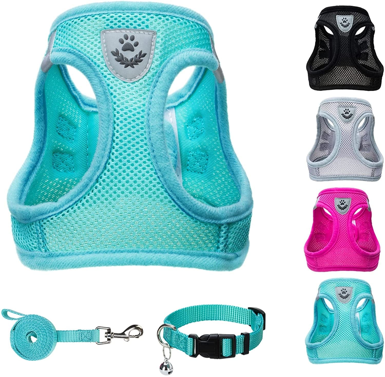 PUPTECK Adjustable Pet Harness Collar and Leash Set Step in for Small Dogs Puppy and Cats Outdoor Training and Running, Soft Mesh Padded Reflective Vest Harness Animals & Pet Supplies > Pet Supplies > Dog Supplies > Dog Apparel PUPTECK Turquoise S: Chest girth: 14.5-16in Collar: 7.9-11.8in 