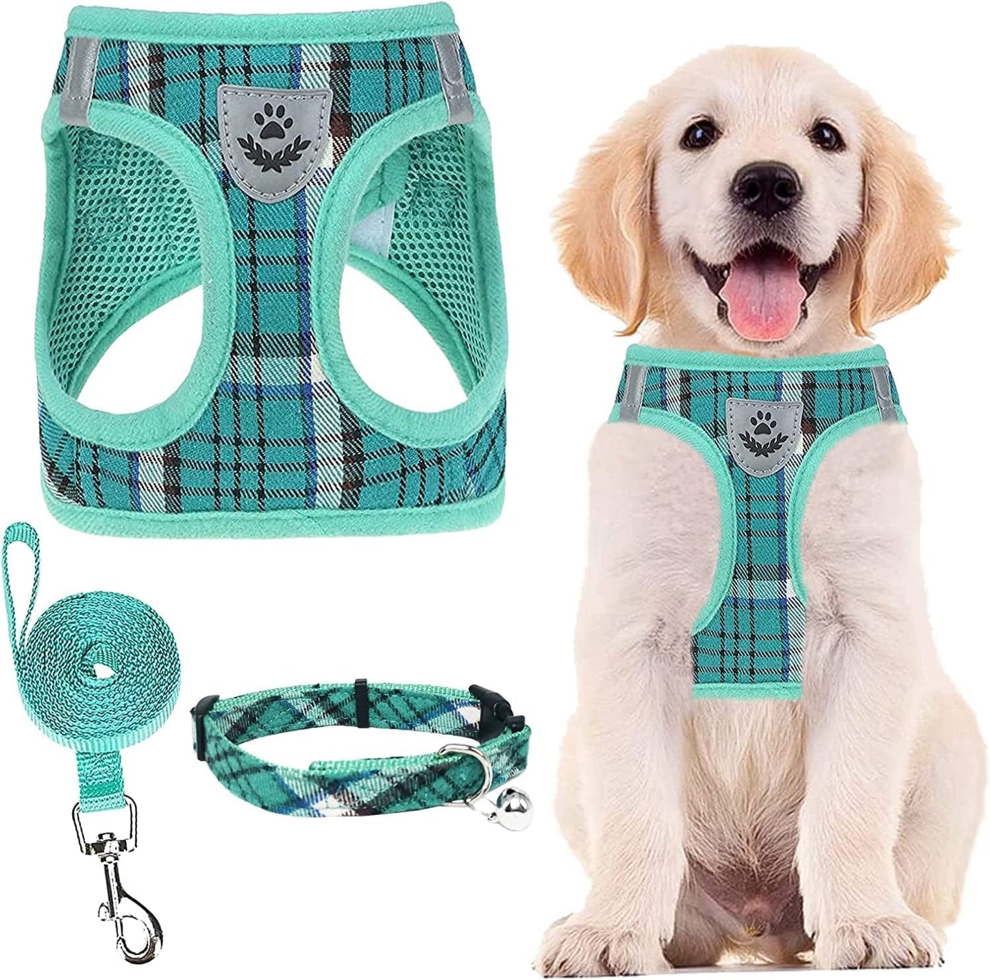 PUPTECK Adjustable Pet Harness Collar and Leash Set Step in for Small Dogs Puppy and Cats Outdoor Training and Running, Soft Mesh Padded Reflective Vest Harness Animals & Pet Supplies > Pet Supplies > Dog Supplies > Dog Apparel PUPTECK Lake Green L: Chest girth: 18-20in Collar: 13.8-19.7in 