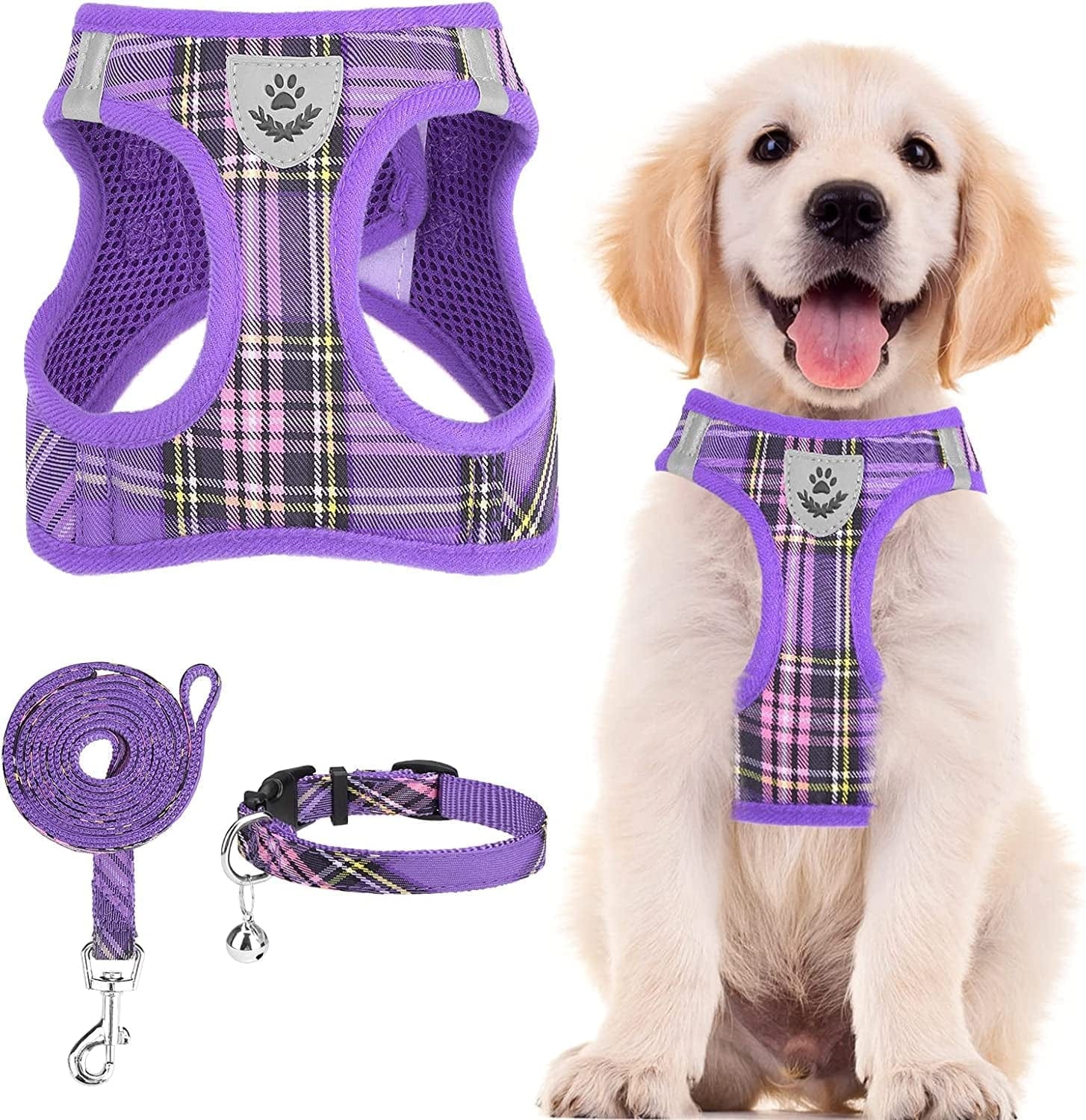 PUPTECK Adjustable Pet Harness Collar and Leash Set Step in for Small Dogs Puppy and Cats Outdoor Training and Running, Soft Mesh Padded Reflective Vest Harness Animals & Pet Supplies > Pet Supplies > Dog Supplies > Dog Apparel PUPTECK Purple XS: Chest girth: 13-14.5in Collar: 7.9-11.8in 
