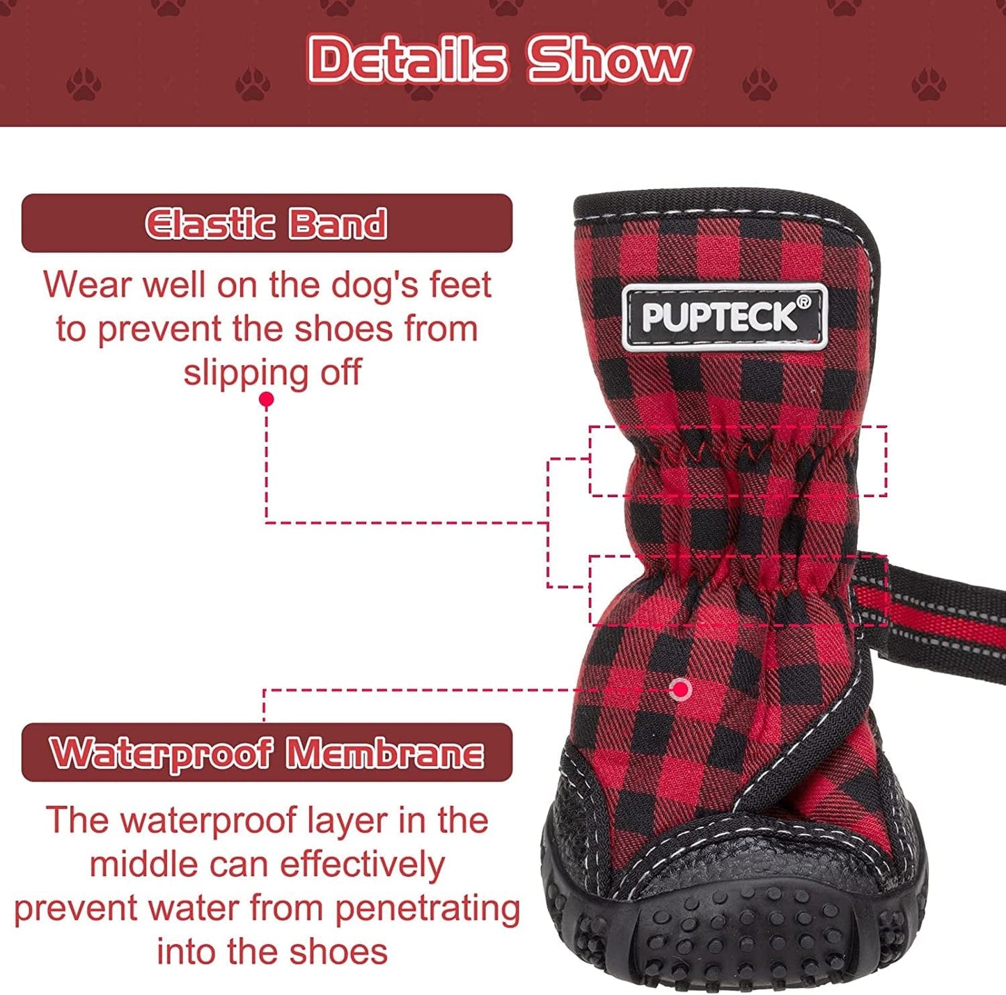 PUPTECK Dog Boots for Winter, Waterproof 2 Pairs Anti-Slip Paw Protector - Doggy Shoes with Reflective Straps for Medium Large Doggies Outdoor Hiking Walking Running Animals & Pet Supplies > Pet Supplies > Dog Supplies > Dog Apparel PUPTECK   