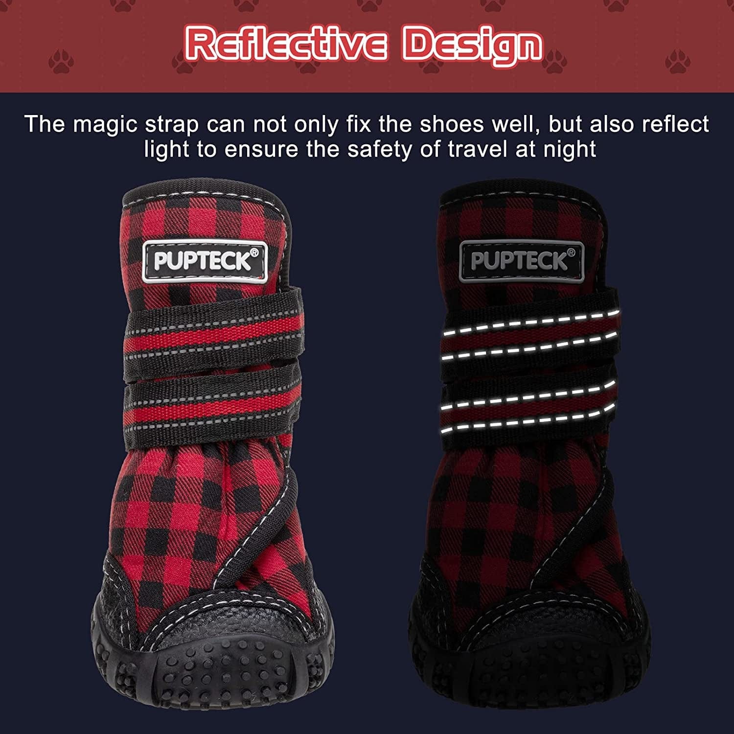 PUPTECK Dog Boots for Winter, Waterproof 2 Pairs Anti-Slip Paw Protector - Doggy Shoes with Reflective Straps for Medium Large Doggies Outdoor Hiking Walking Running Animals & Pet Supplies > Pet Supplies > Dog Supplies > Dog Apparel PUPTECK   