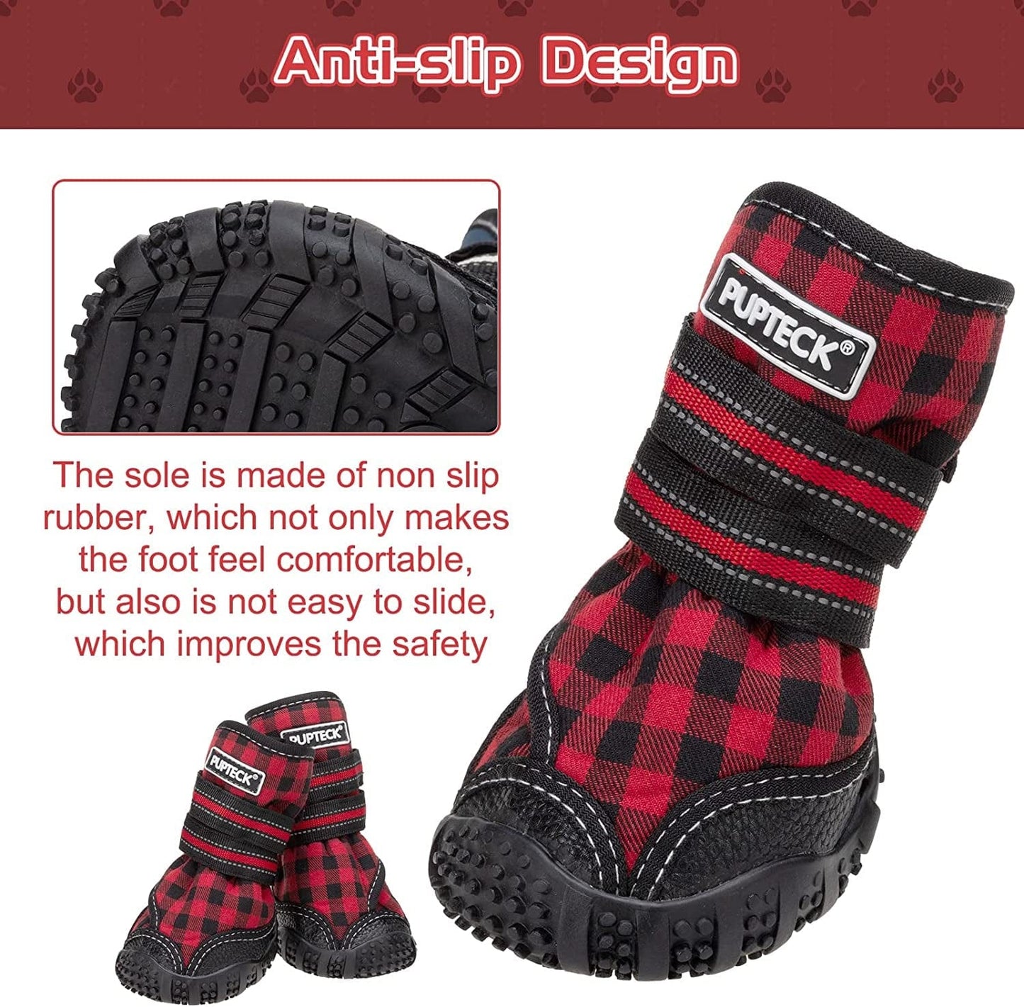 PUPTECK Dog Boots for Winter, Waterproof 2 Pairs Anti-Slip Paw Protector - Doggy Shoes with Reflective Straps for Medium Large Doggies Outdoor Hiking Walking Running Animals & Pet Supplies > Pet Supplies > Dog Supplies > Dog Apparel PUPTECK   
