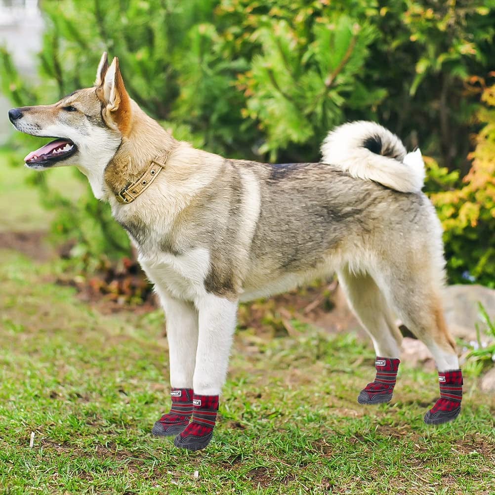 PUPTECK Dog Boots for Winter, Waterproof 2 Pairs Anti-Slip Paw Protector - Doggy Shoes with Reflective Straps for Medium Large Doggies Outdoor Hiking Walking Running Animals & Pet Supplies > Pet Supplies > Dog Supplies > Dog Apparel PUPTECK   