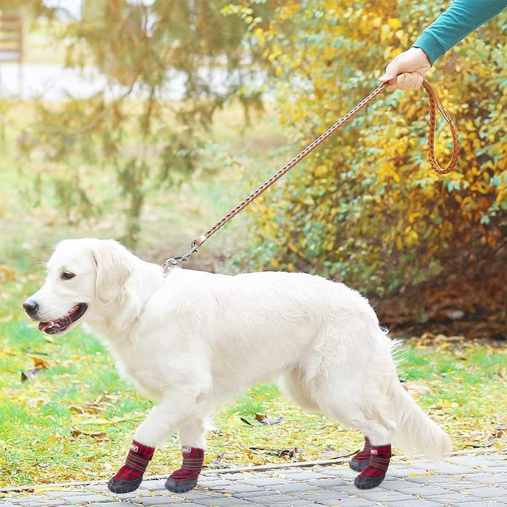 PUPTECK Dog Boots for Winter, Waterproof 2 Pairs Anti-Slip Paw Protector - Doggy Shoes with Reflective Straps for Medium Large Doggies Outdoor Hiking Walking Running Animals & Pet Supplies > Pet Supplies > Dog Supplies > Dog Apparel PUPTECK   