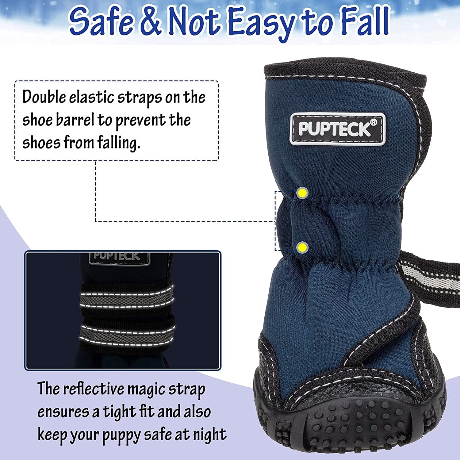 PUPTECK Winter Dog Boots Waterproof Rain Dog Shoes with Reflective Straps Anti-Slip Pet Paw Protector Rugged Sole for Outdoor Walking Running Hiking Animals & Pet Supplies > Pet Supplies > Dog Supplies > Dog Apparel PUPTECK   