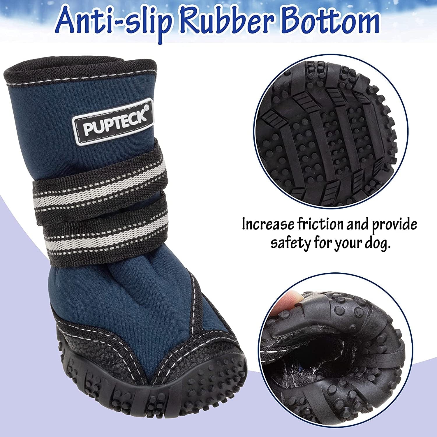 PUPTECK Winter Dog Boots Waterproof Rain Dog Shoes with Reflective Straps Anti-Slip Pet Paw Protector Rugged Sole for Outdoor Walking Running Hiking Animals & Pet Supplies > Pet Supplies > Dog Supplies > Dog Apparel PUPTECK   