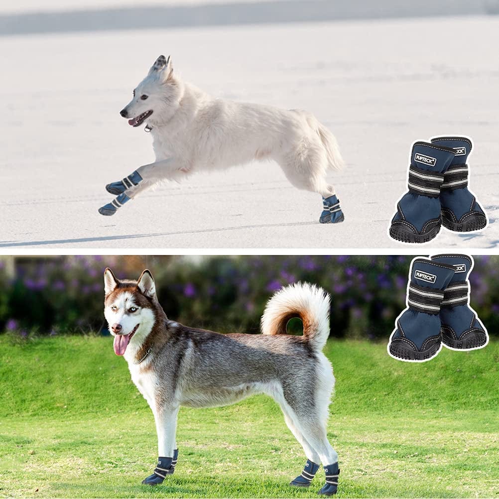 PUPTECK Winter Dog Boots Waterproof Rain Dog Shoes with Reflective Straps Anti-Slip Pet Paw Protector Rugged Sole for Outdoor Walking Running Hiking Animals & Pet Supplies > Pet Supplies > Dog Supplies > Dog Apparel PUPTECK   