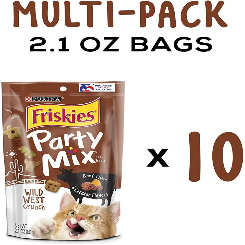 Purina Friskies Made in USA Facilities Cat Treats, Party Mix Crunch Wild West - 10 2.1 Oz. Pouches Animals & Pet Supplies > Pet Supplies > Cat Supplies > Cat Treats Purina Friskies Party Mix   