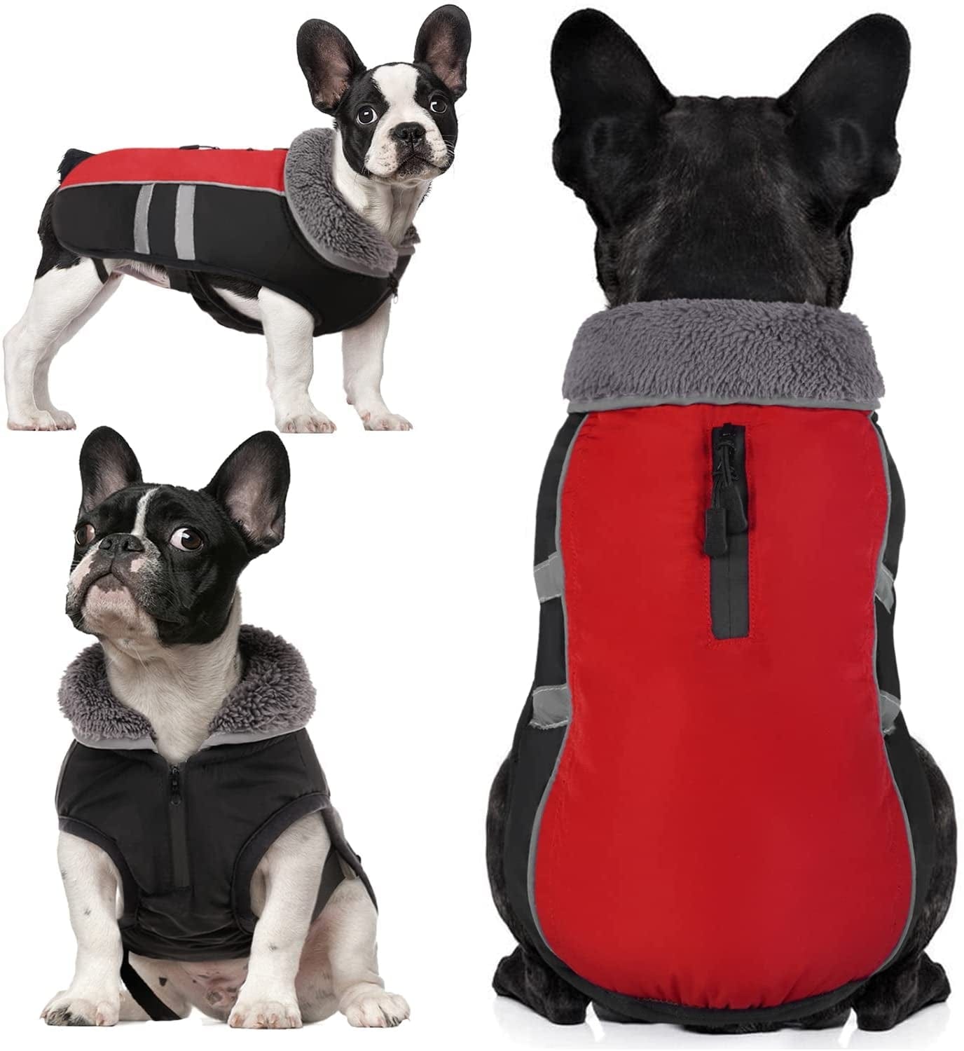 QBLEEV Warm Dog Coat Reflective Dog Jacket, Waterproof Dog Winter Coat Turtleneck Dog Clothes for Cold Weather, Thick Fleece Lined Dog Outfit Pet Vest Apparel Snowsuit for Small Medium Large Dogs Animals & Pet Supplies > Pet Supplies > Dog Supplies > Dog Apparel QBLEEV Red - Upgraded X-Large（Pack of 1） 