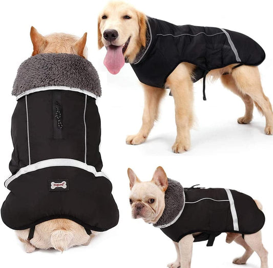 QBLEEV Warm Dog Coat Reflective Dog Jacket, Waterproof Dog Winter Coat Turtleneck Dog Clothes for Cold Weather, Thick Fleece Lined Dog Outfit Pet Vest Apparel Snowsuit for Small Medium Large Dogs Animals & Pet Supplies > Pet Supplies > Dog Supplies > Dog Apparel QBLEEV Black Medium（Pack of 1） 