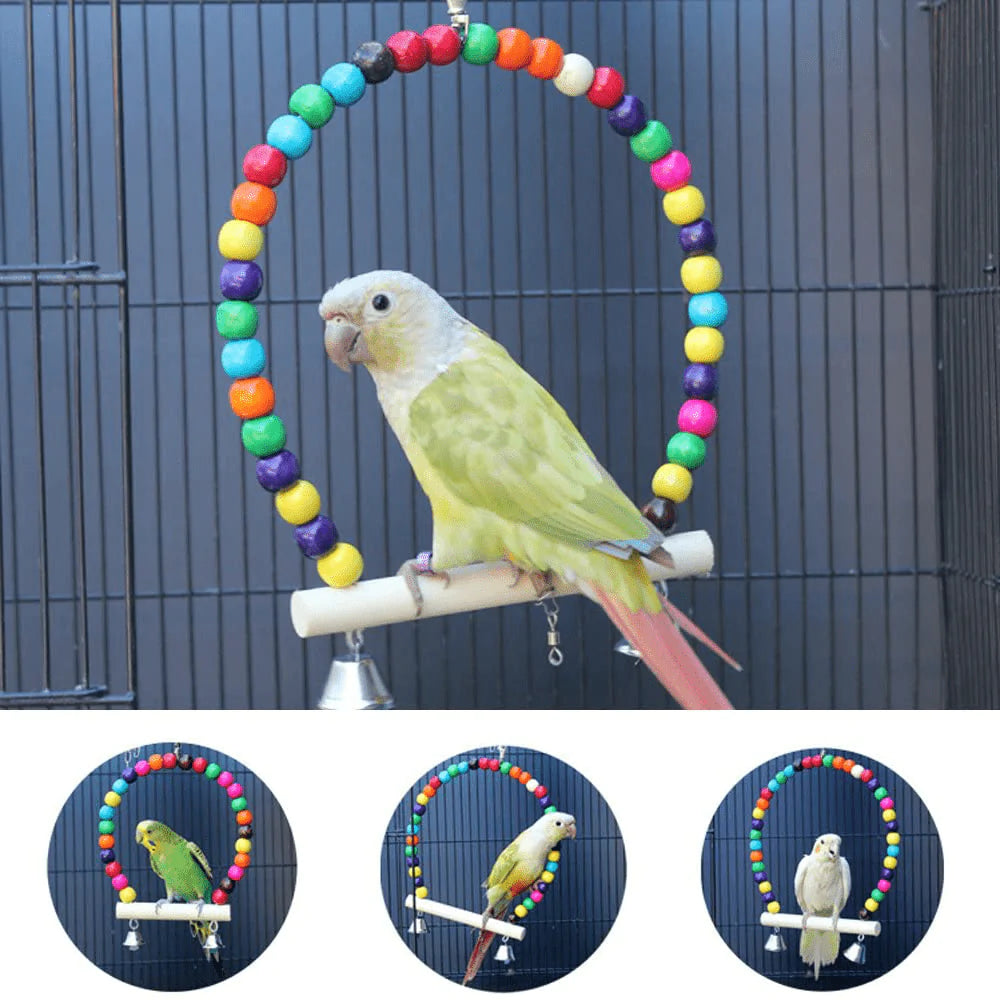 QBLEEV Wooden Bird Swings Toy with Hanging Bells for Cockatiels Parakeets, Cage Accessories Decorating Birdcage or Wood Parrot Perch Stand Play Gym for Small Medium Budgies Finches Conures Animals & Pet Supplies > Pet Supplies > Bird Supplies > Bird Gyms & Playstands QBLEEV   