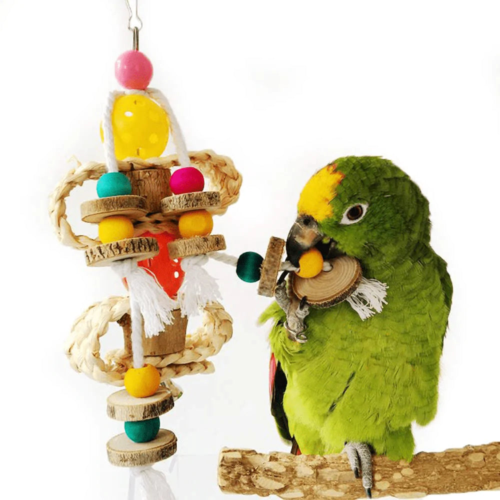 QBLEEV Wooden Bird Swings Toy with Hanging Bells for Cockatiels Parakeets, Cage Accessories Decorating Birdcage or Wood Parrot Perch Stand Play Gym for Small Medium Budgies Finches Conures Animals & Pet Supplies > Pet Supplies > Bird Supplies > Bird Gyms & Playstands QBLEEV wooden chewing toy  