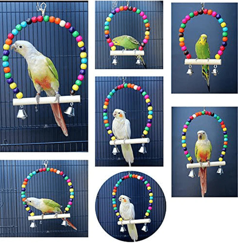 QBLEEV Wooden Bird Swings Toy with Hanging Bells for Cockatiels Parakeets, Cage Accessories Decorating Birdcage or Wood Parrot Perch Stand Play Gym for Small Medium Budgies Finches Conures Animals & Pet Supplies > Pet Supplies > Bird Supplies > Bird Gyms & Playstands QBLEEV   