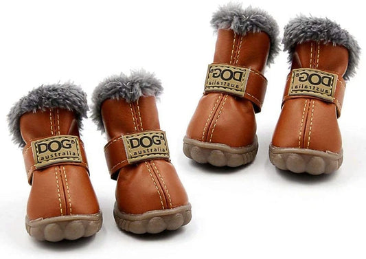 QIAONIUNIU Puppy Shoes Warm Boots Winter Waterproof Skidproof Leather Dog Paw Protectors Booties for Snow/Ice Pavement (Color: Brown,Size: L) Animals & Pet Supplies > Pet Supplies > Dog Supplies > Dog Apparel Xuanyun Brown L 