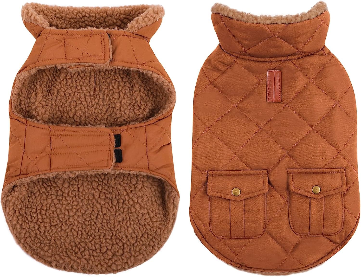 Queenmore Cold Weather Dog Coat, Winter Quilting Dog Jacket Ultra Warm Thick Plush Lining with Storage Pockets (Brown, Medium) Animals & Pet Supplies > Pet Supplies > Dog Supplies > Dog Apparel Queenmore Brown Medium 