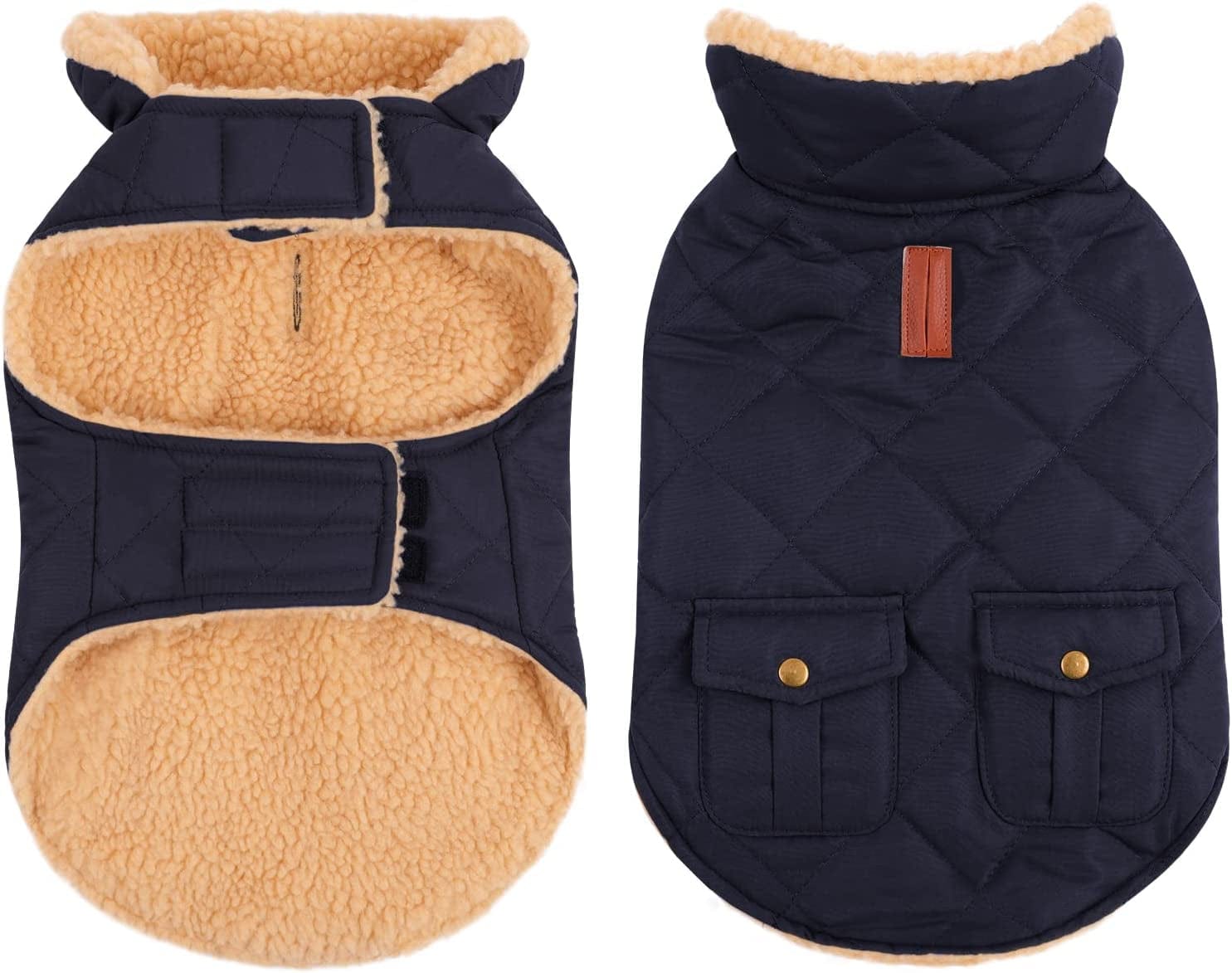 Queenmore Cold Weather Dog Coat, Winter Quilting Dog Jacket Ultra Warm Thick Plush Lining with Storage Pockets (Brown, Medium) Animals & Pet Supplies > Pet Supplies > Dog Supplies > Dog Apparel Queenmore Dark Navy Large 