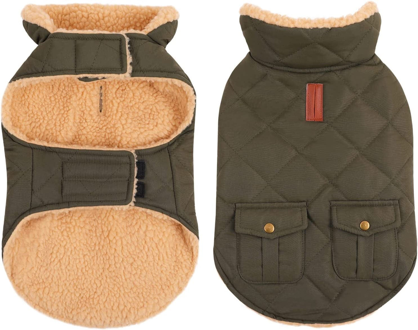 Queenmore Cold Weather Dog Coat, Winter Quilting Dog Jacket Ultra Warm Thick Plush Lining with Storage Pockets (Brown, Medium) Animals & Pet Supplies > Pet Supplies > Dog Supplies > Dog Apparel Queenmore Green Large 