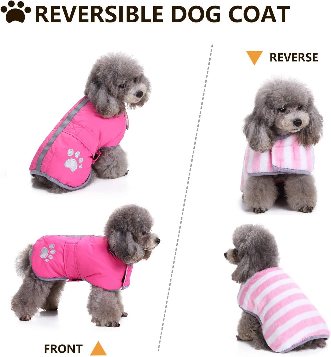 Queenmore Cold Weather Dog Coats Loft Reversible Winter Fleece Dog Vest Waterproof Pet Jacket Available in Extra Small, Small, Medium, Large Extra Large Sizes Animals & Pet Supplies > Pet Supplies > Dog Supplies > Dog Apparel Queenmore   