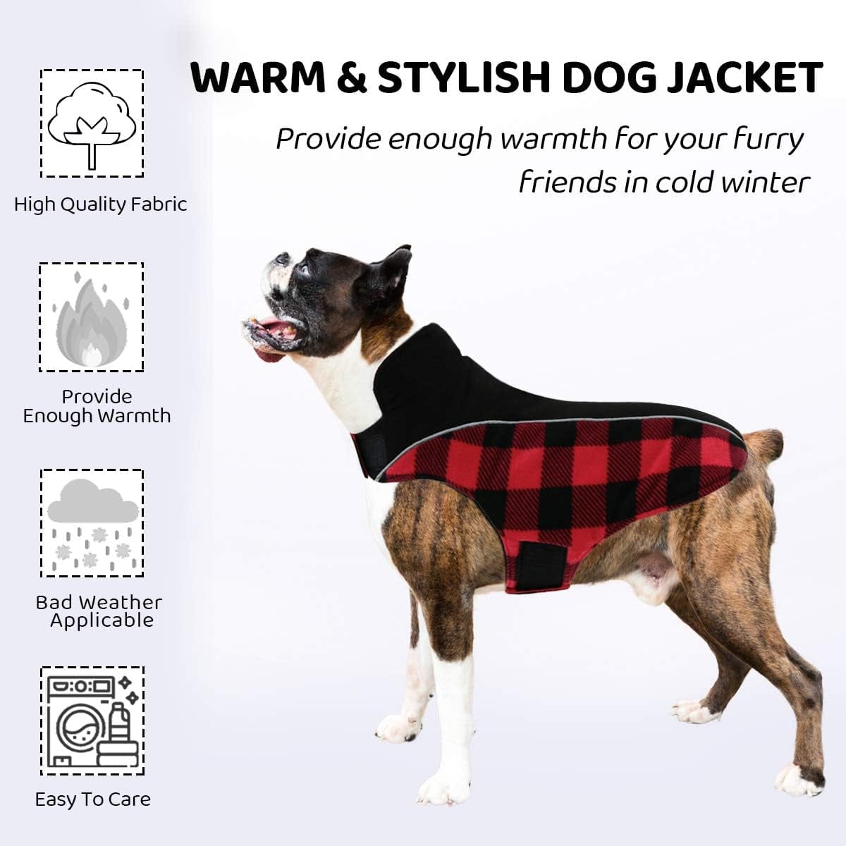 Queenmore Warm Dog Jacket, Reversible Dog Winter Coat, Reflective Windproof Waterproof Dog Clothes for Winter, Plaid Dog Coats for Small Medium Large Dogs Boy Girl Dogs, Red, M Animals & Pet Supplies > Pet Supplies > Dog Supplies > Dog Apparel Queenmore   