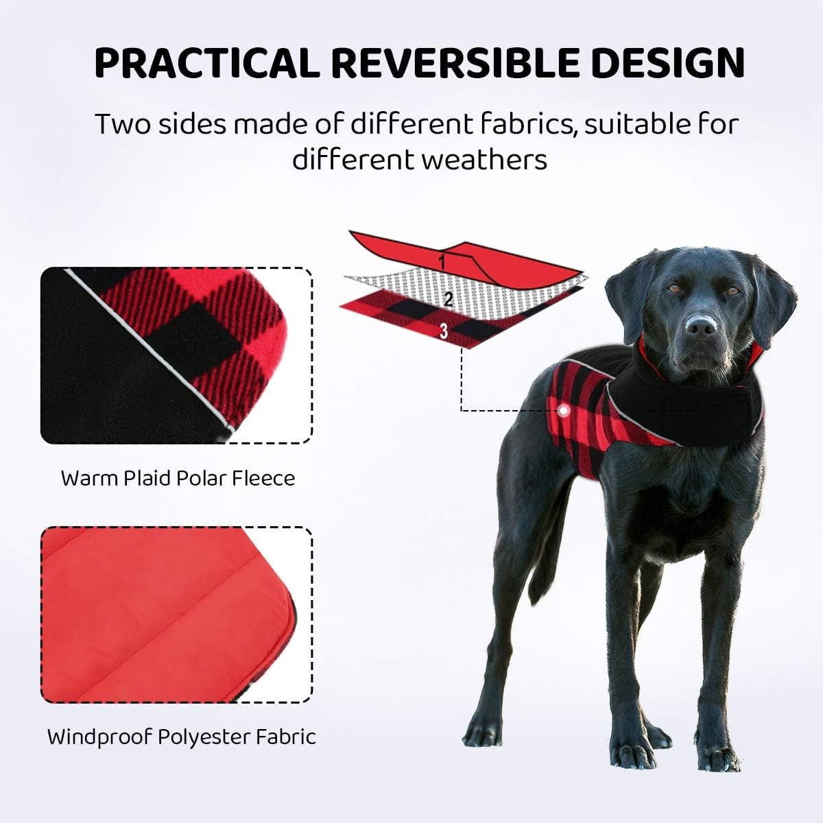 Queenmore Warm Dog Jacket, Reversible Dog Winter Coat, Reflective Windproof Waterproof Dog Clothes for Winter, Plaid Dog Coats for Small Medium Large Dogs Boy Girl Dogs, Red, M Animals & Pet Supplies > Pet Supplies > Dog Supplies > Dog Apparel Queenmore   