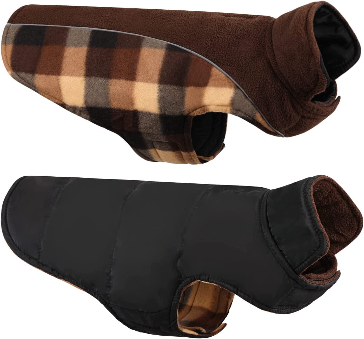 Queenmore Warm Dog Jacket, Reversible Dog Winter Coat, Reflective Windproof Waterproof Dog Clothes for Winter, Plaid Dog Coats for Small Medium Large Dogs Boy Girl Dogs, Red, M Animals & Pet Supplies > Pet Supplies > Dog Supplies > Dog Apparel Queenmore Brown Medium 