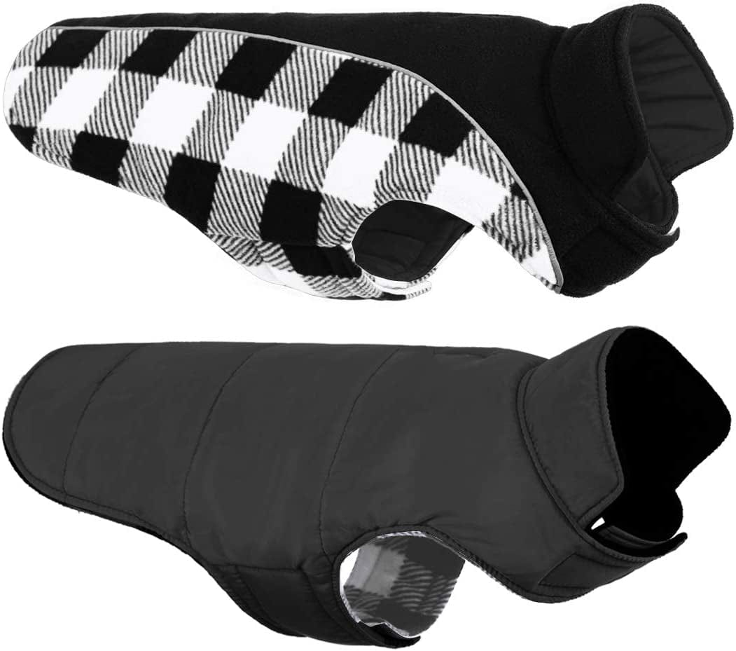 Queenmore Warm Dog Jacket, Reversible Dog Winter Coat, Reflective Windproof Waterproof Dog Clothes for Winter, Plaid Dog Coats for Small Medium Large Dogs Boy Girl Dogs, Red, M Animals & Pet Supplies > Pet Supplies > Dog Supplies > Dog Apparel Queenmore White X-Small 