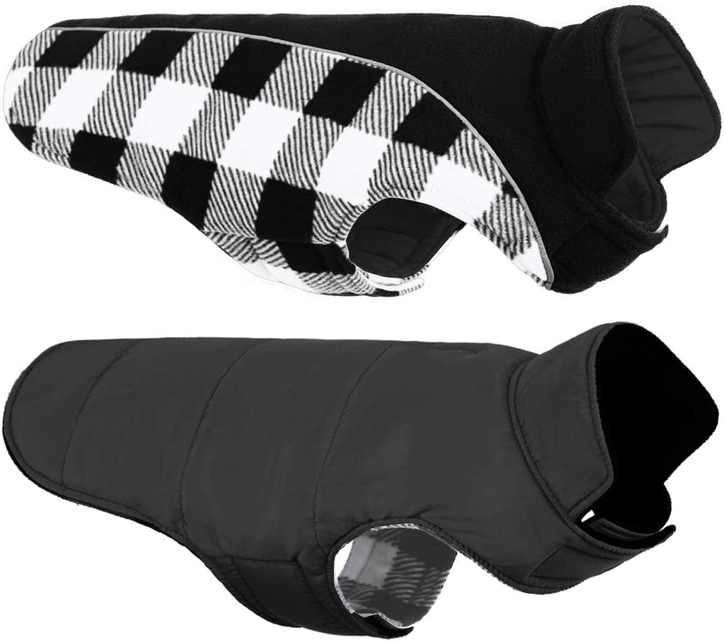 Queenmore Warm Dog Jacket, Reversible Dog Winter Coat, Reflective Windproof Waterproof Dog Clothes for Winter, Plaid Dog Coats for Small Medium Large Dogs Boy Girl Dogs, Red, M Animals & Pet Supplies > Pet Supplies > Dog Supplies > Dog Apparel Queenmore White Medium 