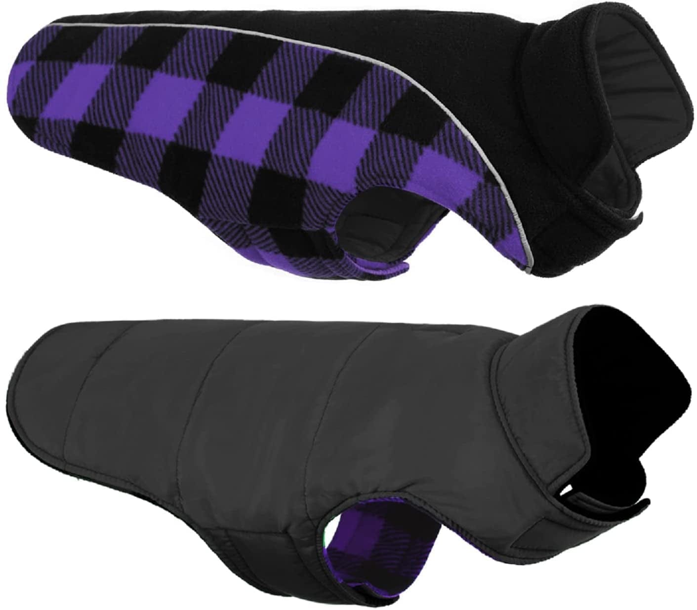 Queenmore Warm Dog Jacket, Reversible Dog Winter Coat, Reflective Windproof Waterproof Dog Clothes for Winter, Plaid Dog Coats for Small Medium Large Dogs Boy Girl Dogs, Red, M Animals & Pet Supplies > Pet Supplies > Dog Supplies > Dog Apparel Queenmore Purple Large 